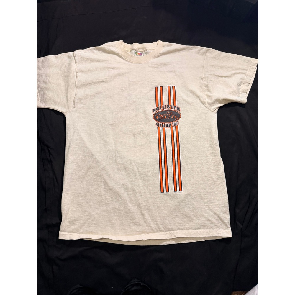 Vintage 2001 Hollister 4th of July Biker TShirt XL Fruit of the Loom Eagle Cream
